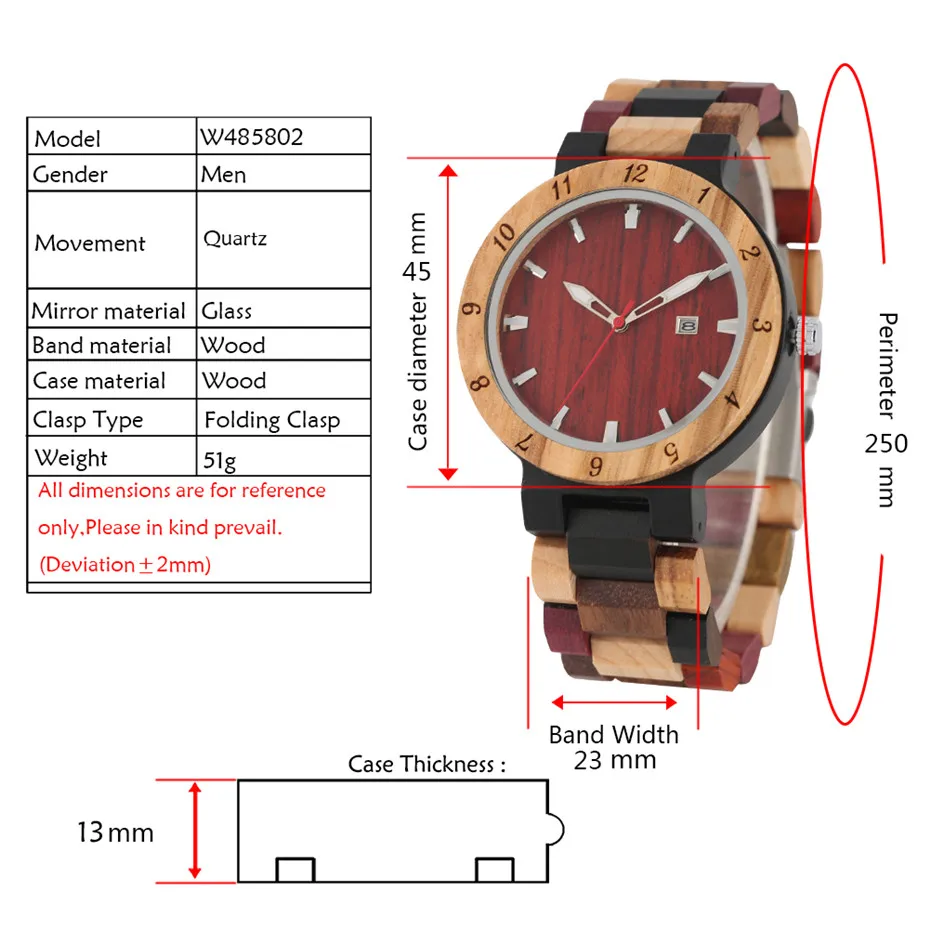 Complete Calendar Display Wood Men Watch Quartz Movement Full Wooden Bangle Men\'s Watches reloj masculino New Arrival 2019