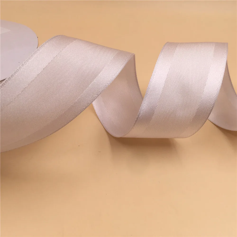 

N2234 38MM shiny white moire satin taffeta ribbon gift box wrapping wired edge ribbon 25yards roll