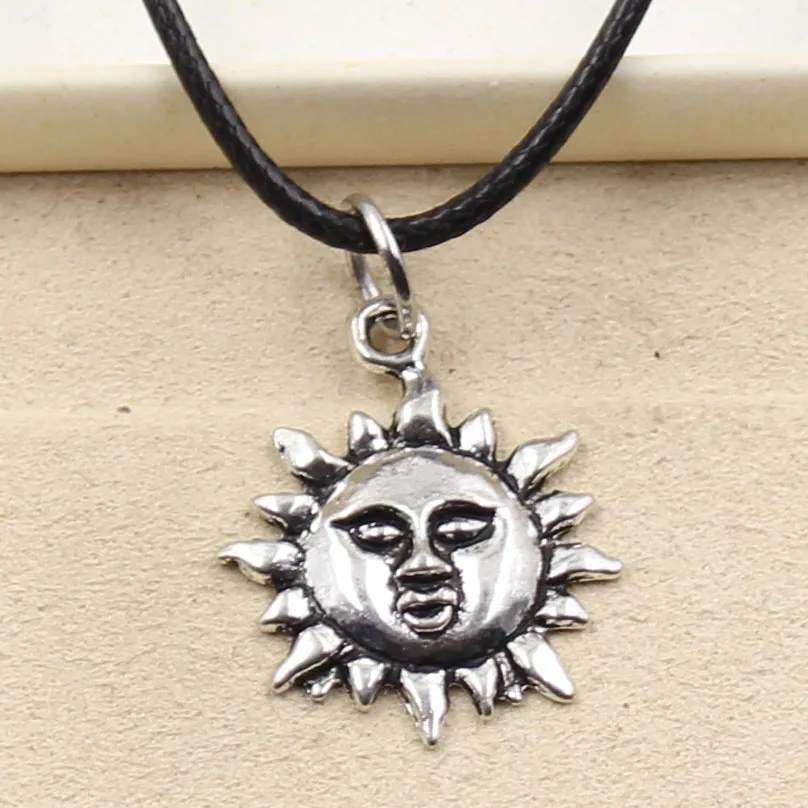 New Durable Black Faux Leather Sun Sunburst Pendant Cord Choker Charm DIY Retro Boho Tibetan Silver Color Necklace Jewelry