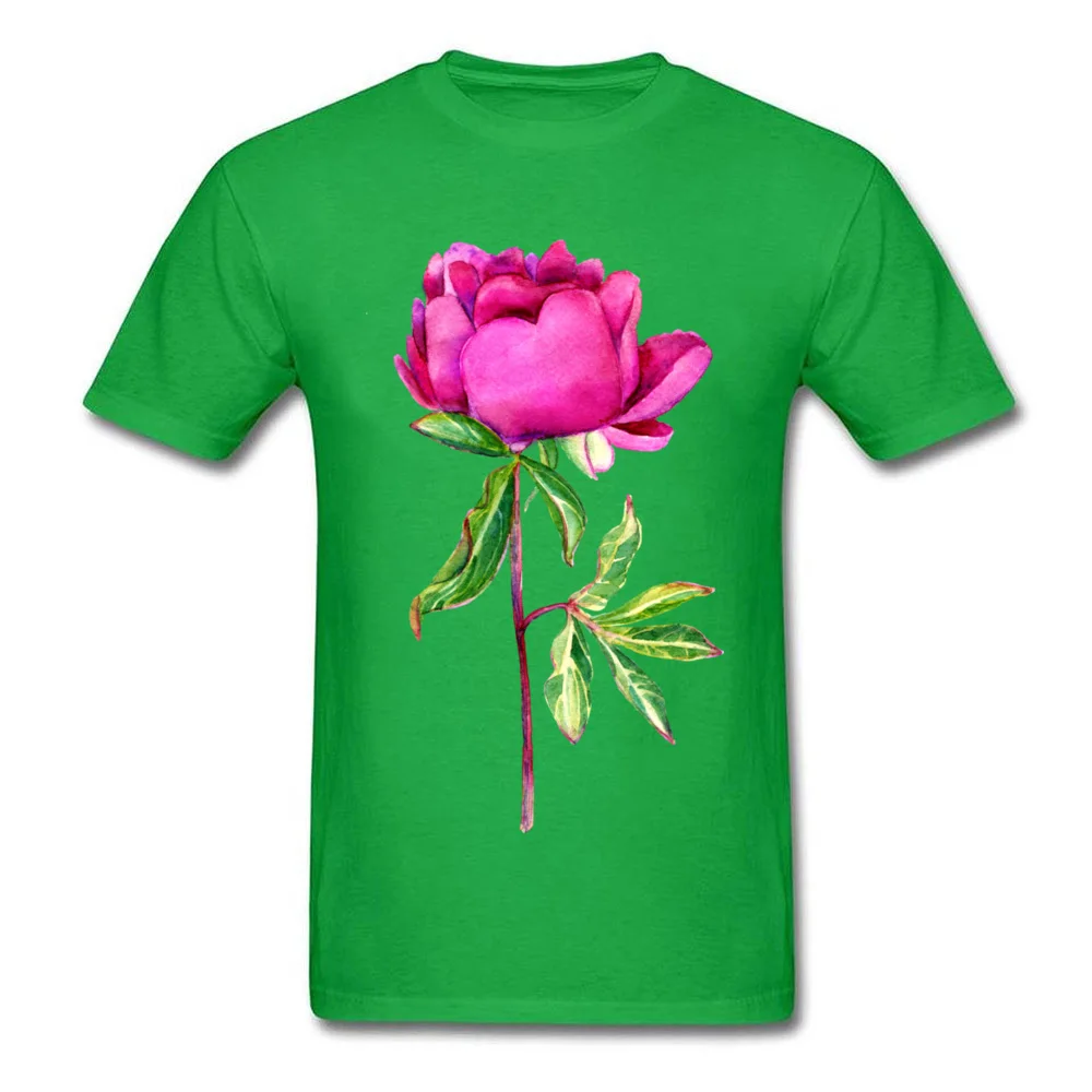 Delicate watercolor pink peony Tops Shirt Mother Day Crew Neck Cotton Fabric Male Top T-shirts Crazy Clothing Shirt High Quality