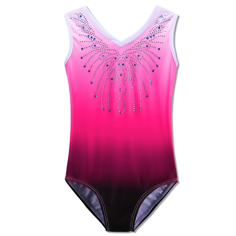 BAOHULU Kids Gymnastics Leotard One-Piece Sleeveless Gradient Color Ballet Leotard Shiny Diamond Dance Bodysuit Leotard For Girl