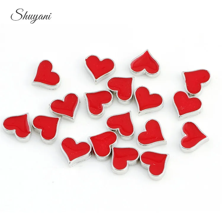 20Pcs/Lot Red Love Heart Floating Charms For Glass Locket Necklaces Jewelry