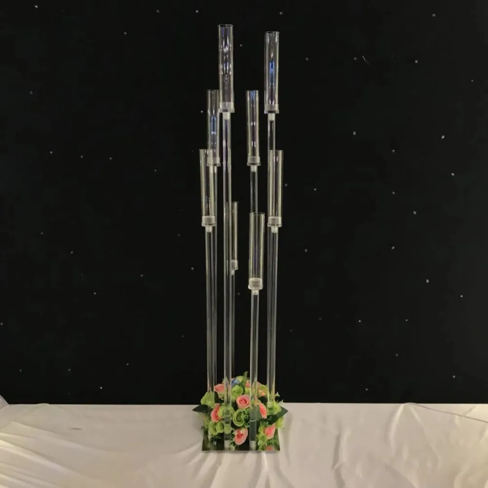 10PCS Acrylic 8 Heads Candle Holder Candelabra Candlestick Wedding Decoration Table Centerpiece Flower Stand Holder Candelabrum