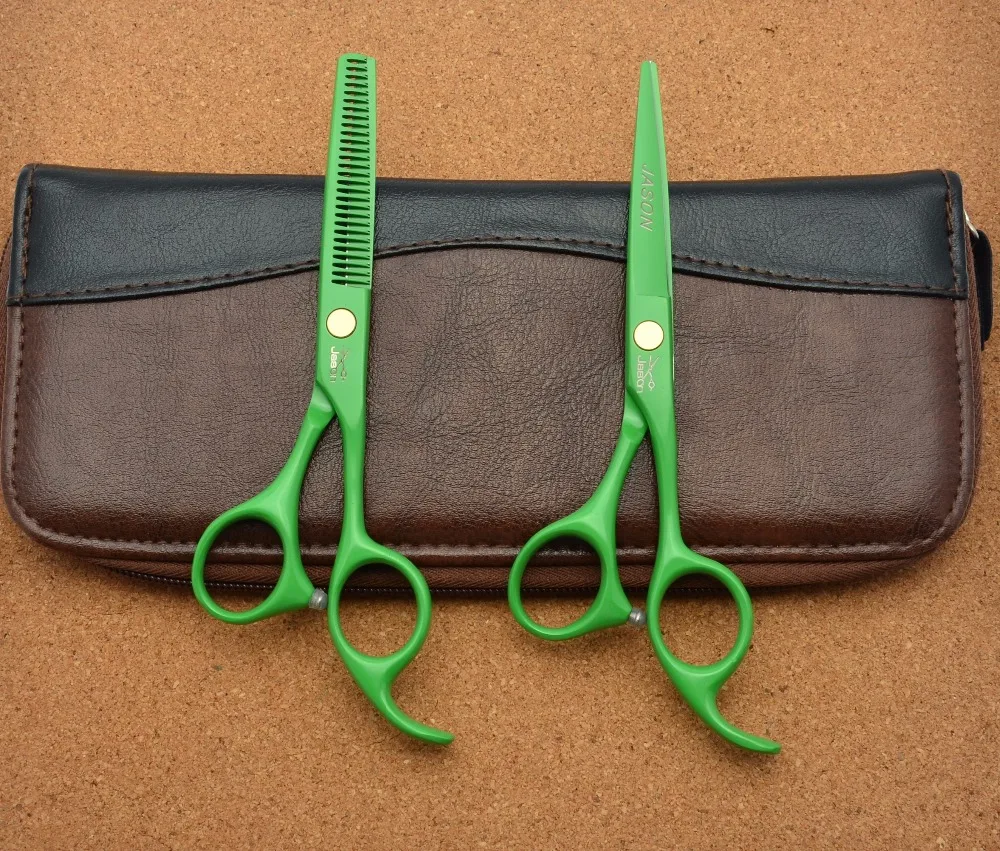 313# 5.5'' Brand Jason Factory Price Hairdressing Scissors JP 440C Green Barbers Cutting Scissors Thinning Shears Hair Scissors