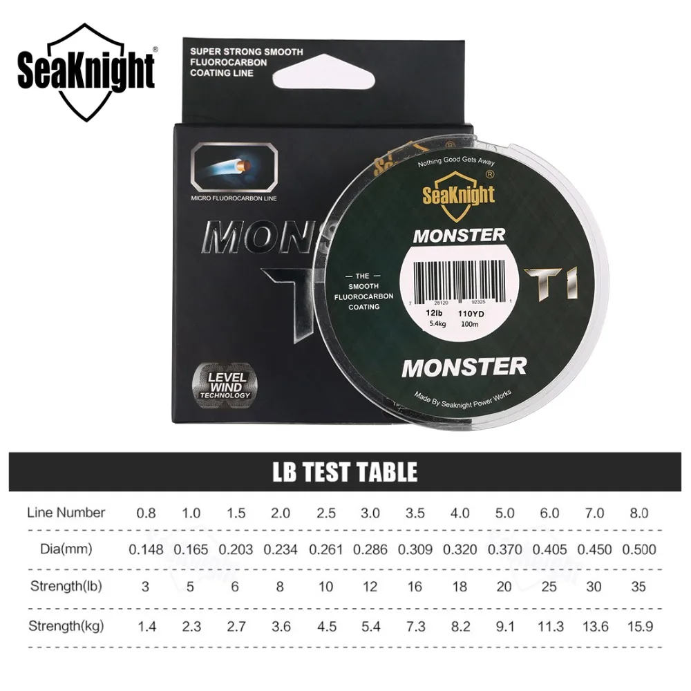 SeaKnight-Manster Fishing Line, Monofilamento Leader, Sinking Line, 100% Revestimento, Monofilamento, New Arrival, T1, 100m, 2021, 0,8, 8,0 lb