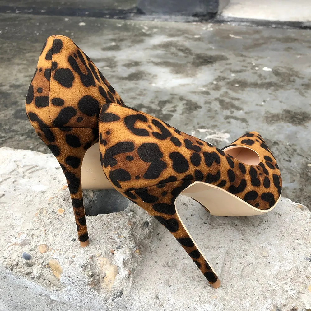 Veowalk 2021 dames schoenen 12/10/8CM Heel Height Flock Leopard Classical High Heels Sexy Wedding Party Women Shoes