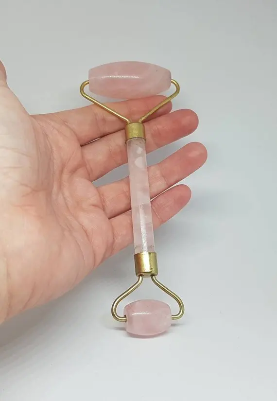 Natural Rose Pink Quartz Face Roller Massager,Double Stone Massage Stick for Face,Neck, Eye,Skincare Ice Roller,facial roller