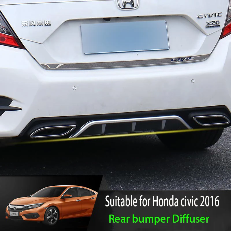 Fit For Honda Civic 2016-2021 Rear Bumper Diffuser Bumpers Lip Protector Guard skid plate ABS Chrome finish 1Pes