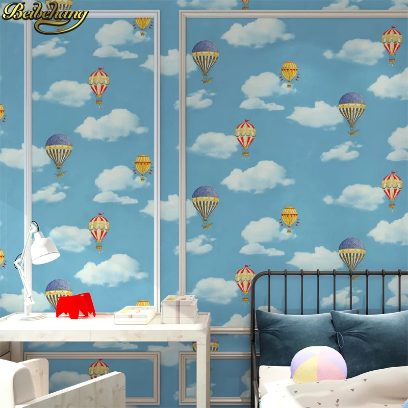 

beibehang Mediterranean blue boy girl bedroom wallpaper cartoon background wallpaper hot air balloon wallpapers for living room