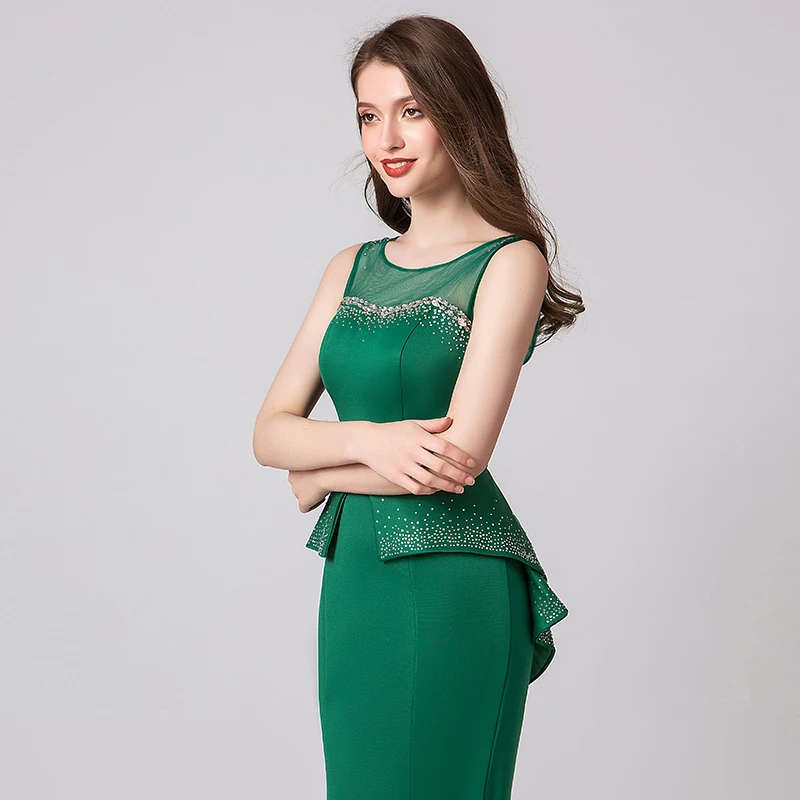 JaneVini Elegante Verde Lungo Della Sirena Abiti da ballo 2019 Scoop Neck Senza Maniche In Rilievo del Raso di Lunghezza Del Pavimento Convenzionale Vestido Abiti di Promenade