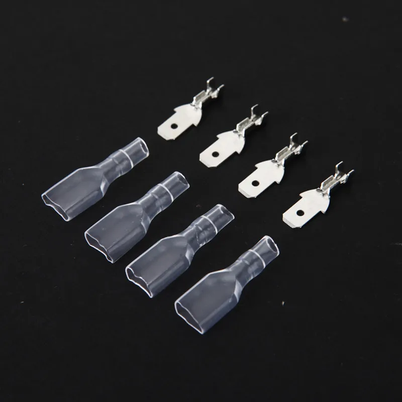 50sets  4.8 mm with transparent sheath inserted spring 4.8mm male connector terminal Faston with insulator for wire