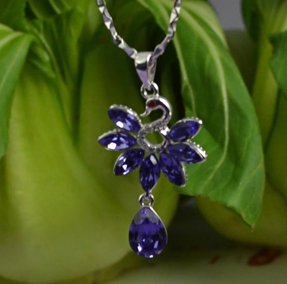 Guarantee Plain 925 Sterling Silver, peacock  Austria crystal  Pendant , 2.2 g, PE36472-Purple