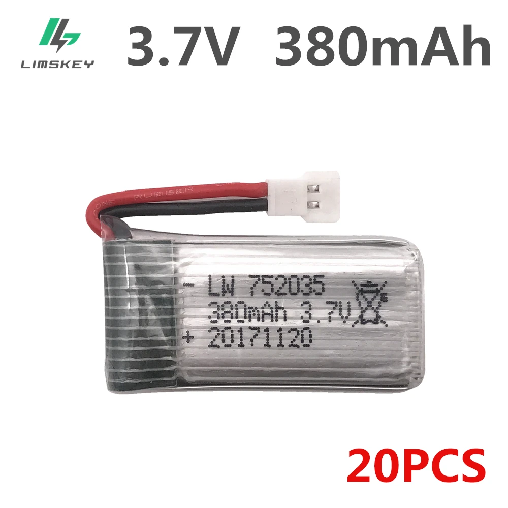 

20pcs/lot 3.7V 380mAh Lipo battery For Hubsan X4 H107 H107L H107D JD385 JD388 FY310B M62R F180 Lipo Battery 3.7 V 380 mah 752035