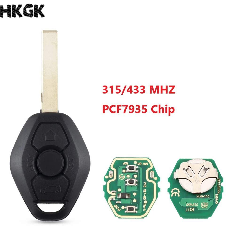 

3 Button Key Remote Replacement Car Key For BMW EWS X3 X5 Z3 Z4 1/3/5/7 Series ID44/PCF7935 Chip 315mhz/433mhz