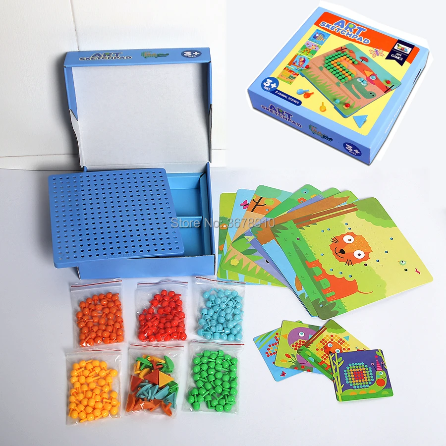 3D Puzzles Art sketchpad Mushroom Nails Jigsaw Puzzles Creative Mosaic Pegboard Montessori Educaltional Toy for Children