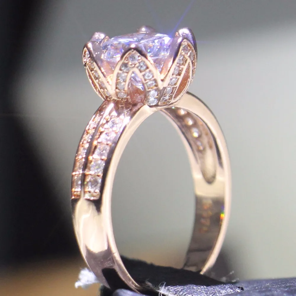 

Size 5-10 Wholesale Luxury Jewelry Round Cut 925 Sterling Silver&Rose Gold 5A Zirconia Women Wedding Lotus Flower Band Ring Gift
