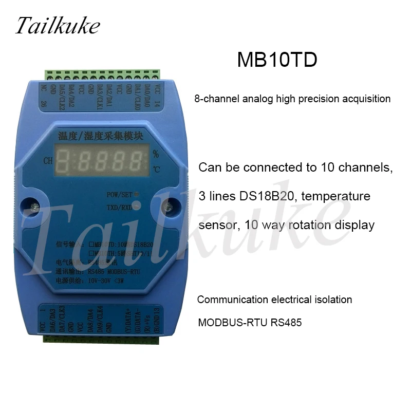 

DS18B20 10 Multi-channel Temperature Acquisition Module RS485 Modbus RTU