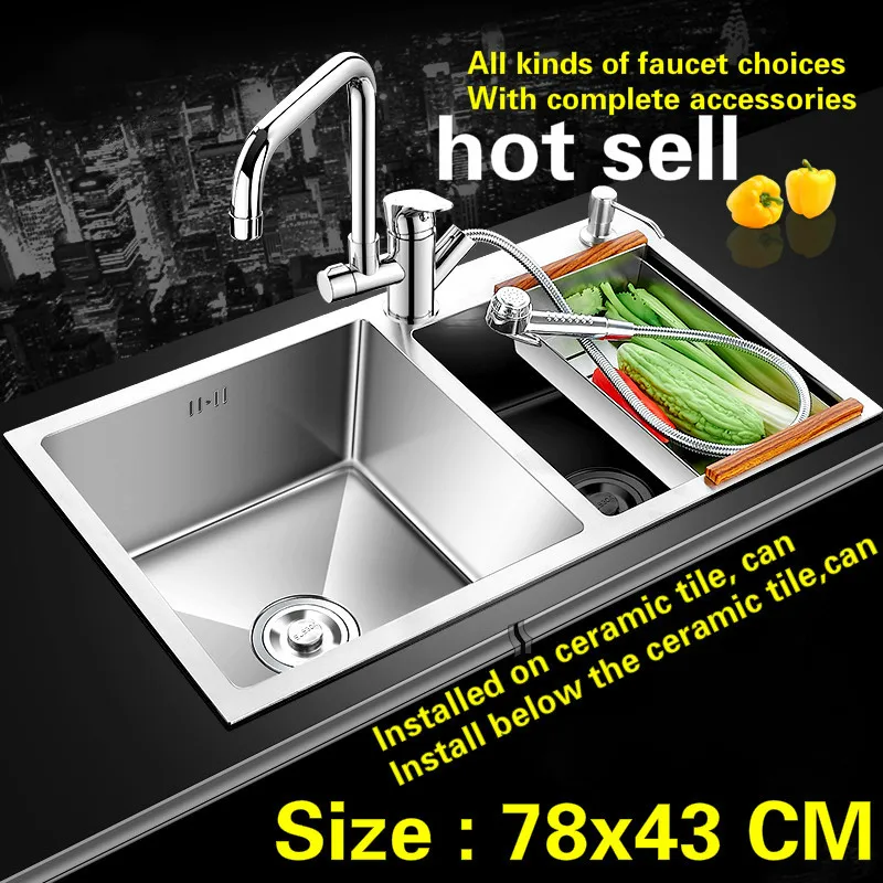 

Free shipping kitchen sink durable 304 stainless steel hand made double groove hot sell 78x43 CM