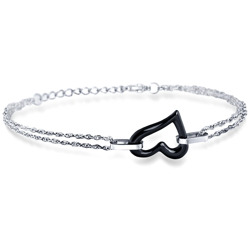 VQYSKO New Fashion Women Chain Bracelet White/Black Ceramic Heart Bracelet With Stainless Steel Chain Pulsera Jewelry