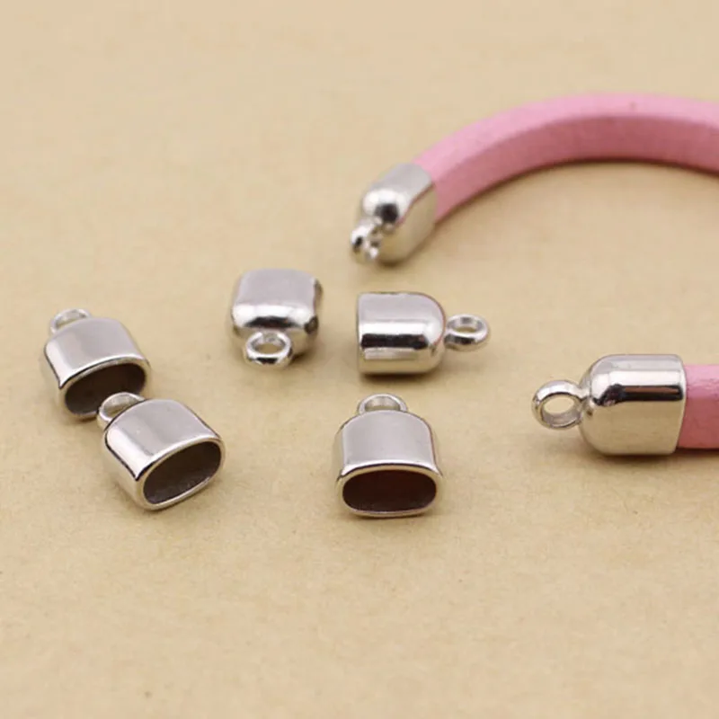 20pcs/lot Rose Gold Color CCB Plastic End Caps Fitting 10*6mm Flat Leather Cord Bracelet Necklace Connectors For Jewelry F33