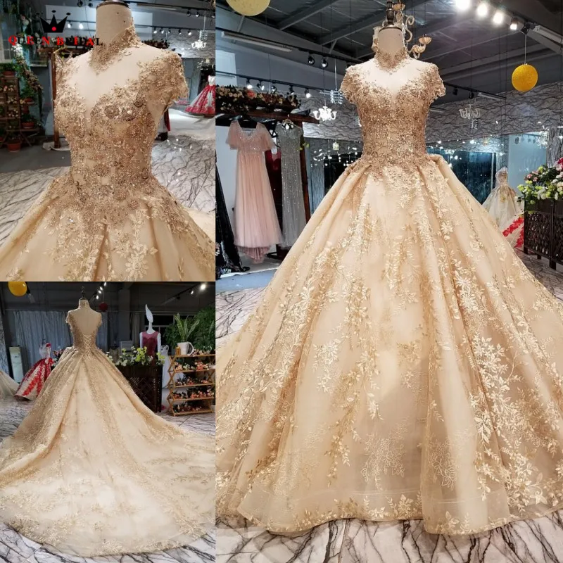 Custom Made Hot Sale Ball Gown Lace Flowers Beaded Vintage Wedding Dresses vestido de noiva Bridal Gown 2021 Real Photo WD12