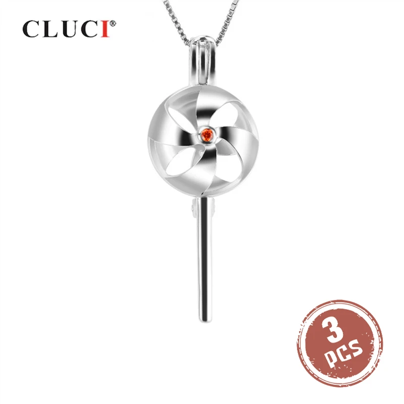 CLUCI 3pcs Silver 925 Charms Windmill Winnower Pendant 100% 925 Sterling Silver Pearl Locket Women Jewelry SC229SB