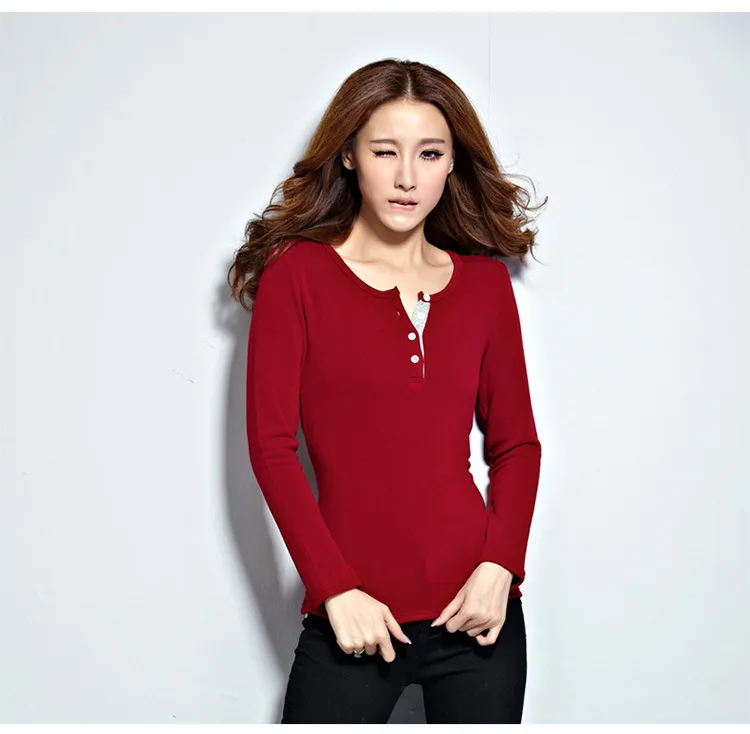 

New Button Collar Autumn Winter Elastic Sweater Women Slim Long Sleeve Tops Warm Basic Shirt Sweater Outfit Jumper Pullover 870