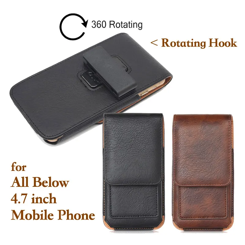 Business Style Mobile Phone Leather Bag Outdoor 360 Rotating Hook Loop Belt Pouch Case for iPhone 6 6s Below 4.7inch Phone XCT28