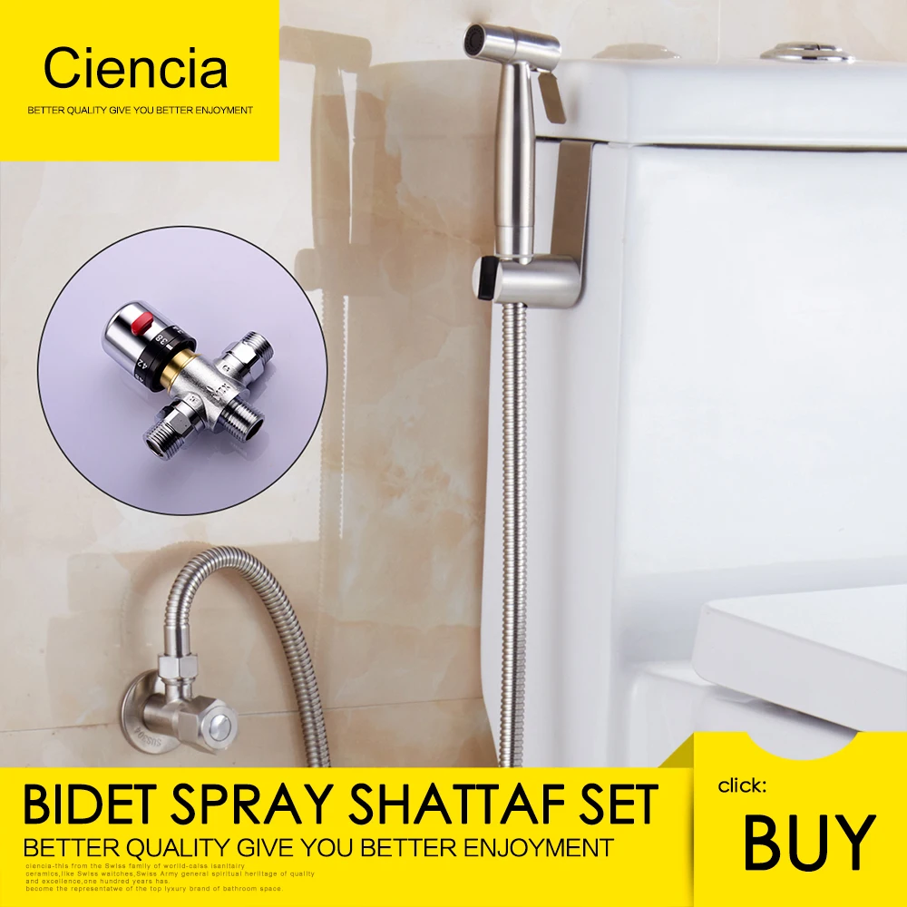 

Ciencia SUS304 Stainless Steel Nickle Bathroom Handheld Bidet Shattaf Spray Bidet Vaporizer with Thermostatic valve