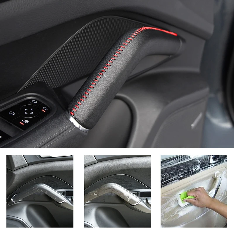 

2pcs Cow Leather Door Handle / Central Console Armrest Handle Protective Cover For Porsche Cayenne 2011 2012 2013 2014 2015 2016