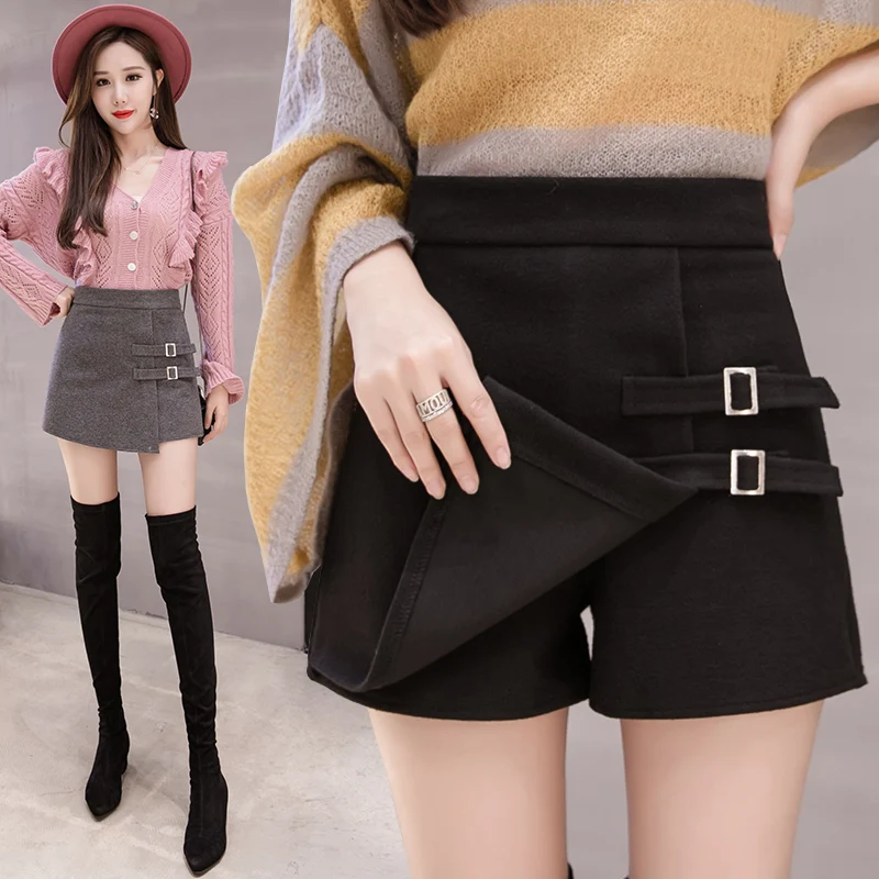 

Harajuku Black High Waist Skirt Woolen Short Skirts Womens Fall Winter Korean Fashion Wool Mini Skirts Lolita Kawaii Women Skirt