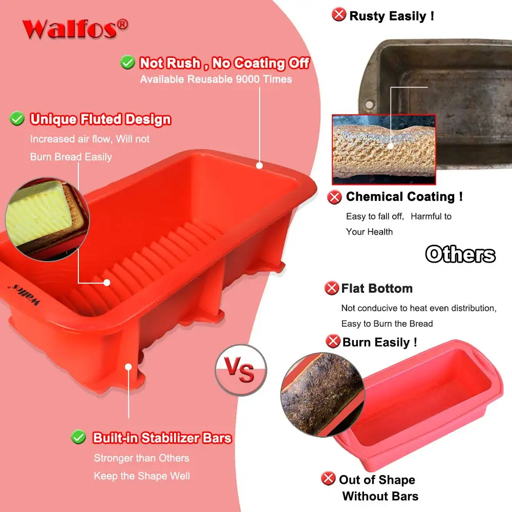 WALFOS FOOD GRADE Non Stick Cake Bread Mold Bakeware Large Toast French Bread Pan-Soap Loaf Pan Mold-Baking Silicone Cake Pan