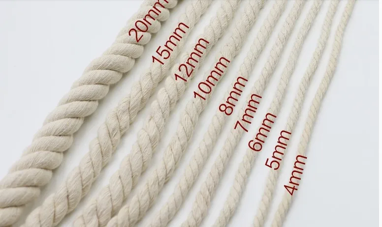 2-10m/lot 4-20mm DIA 3 strands of cotton string cords handwork woven twist decoration rope beam line sewing diy accessories 1438