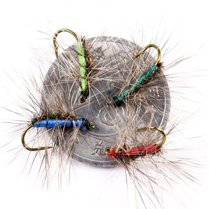 Bimoo 10PCS #12 Crackleback Gnat Fly Trout Fishing Dry Flies Peacock Herl Back Red Green Chartreuse Blue Color view 3