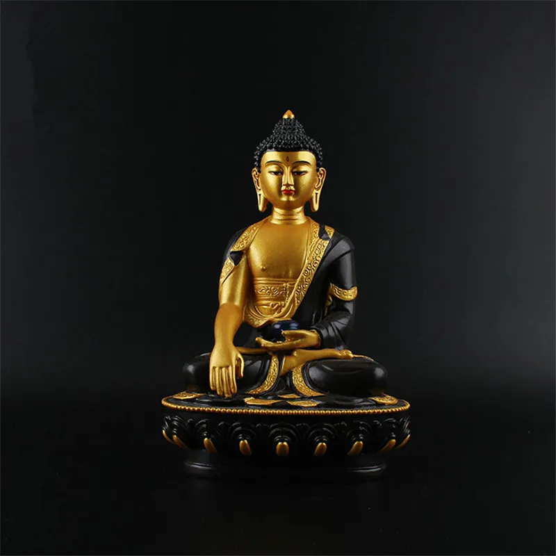 Auspicious Buddha Statue Resin Drawing Figurine 21cm Amitabha Figure of Buddha Solemn Temple Sculpture