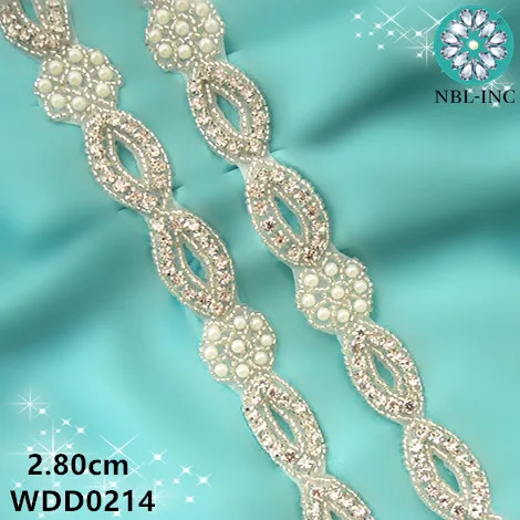 

(10 yards) wholesale bridal beaded sewing pearl rhinestone applique trim iron on for wedding dress garment WDD0214