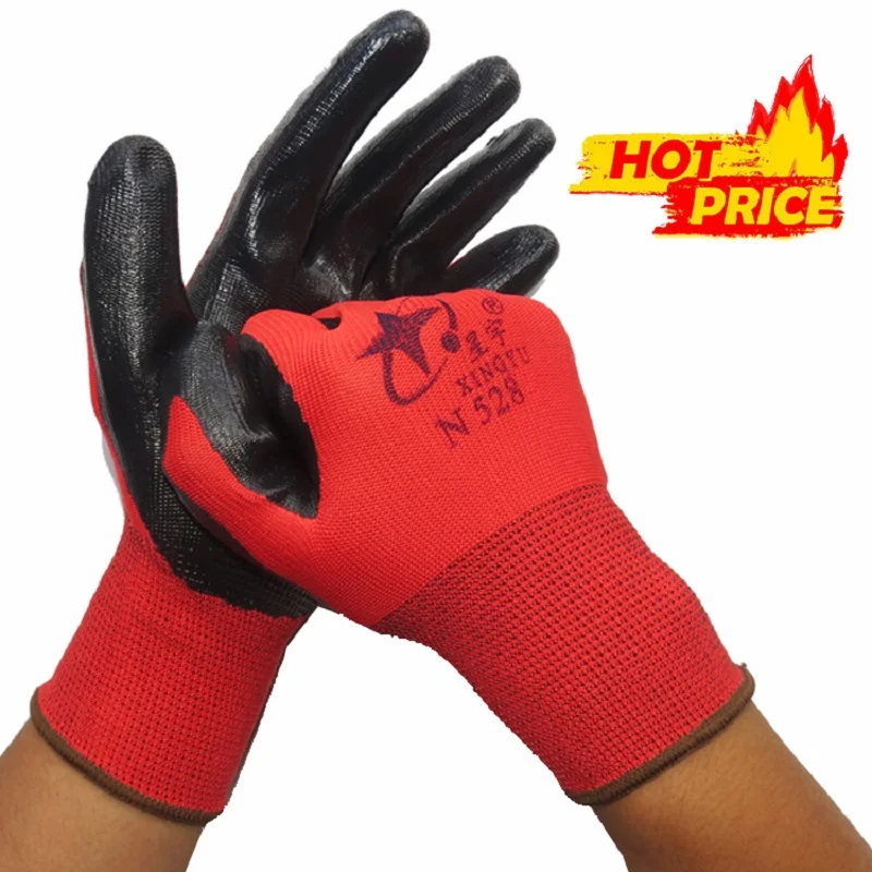 5/12Pairs Nitrile Black Work Gloves Non-Slip Wear-Resistant Anti-Corrosion Soft Latex Mechanical Workshop Protective Gloves