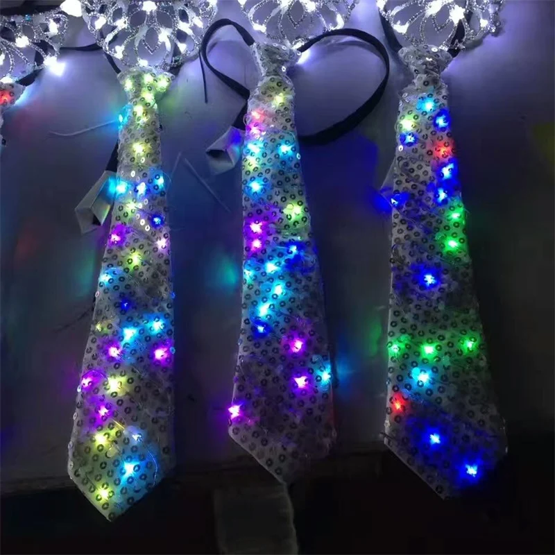 

5 PCS Colorful Led Luminous Neck Tie Mixcolor Flashing Fashion Tie Party And Dancing Stage Glowing Christmas Dance Wear Tie