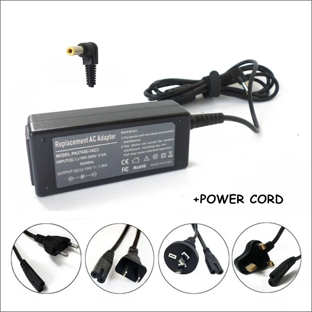 30W Laptop AC Adapter Charger 19V 1.58A For Ordenador Portatil Toshiba Mini NB200 NB201 NB202 NB203 NB204 NB205 NB280