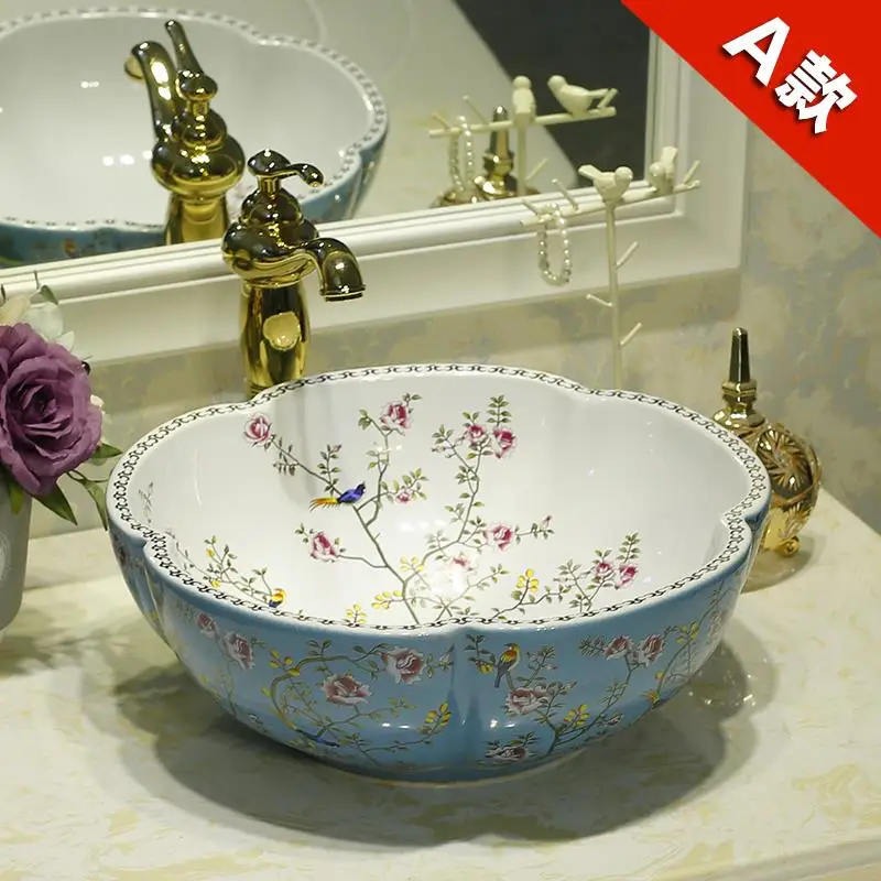 

Flower Shape Artistic ceramic sink wash basin Ceramic Counter Top Wash Basin Bathroom Sinks shampoo wash basin manufacturers