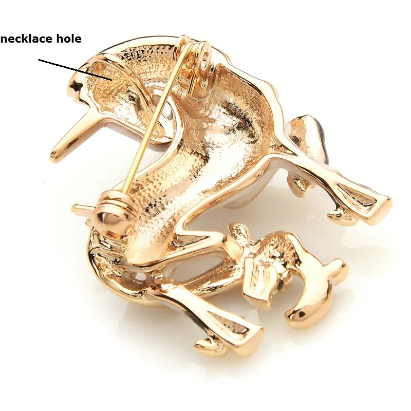 Wuli&baby White Miracle Lucky Horse Enamel Brooches For Women And Men Alloy Animal Rhinestone Banquet Party Brooch Gifts