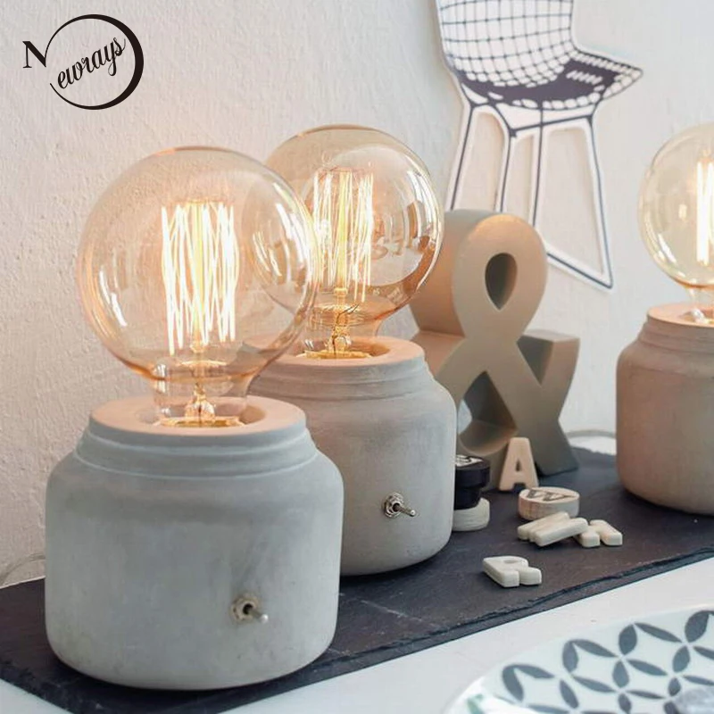 

Modern/mini gray cement bedside table lamp bedroom table lamp LED E27/E26 office living room study night light