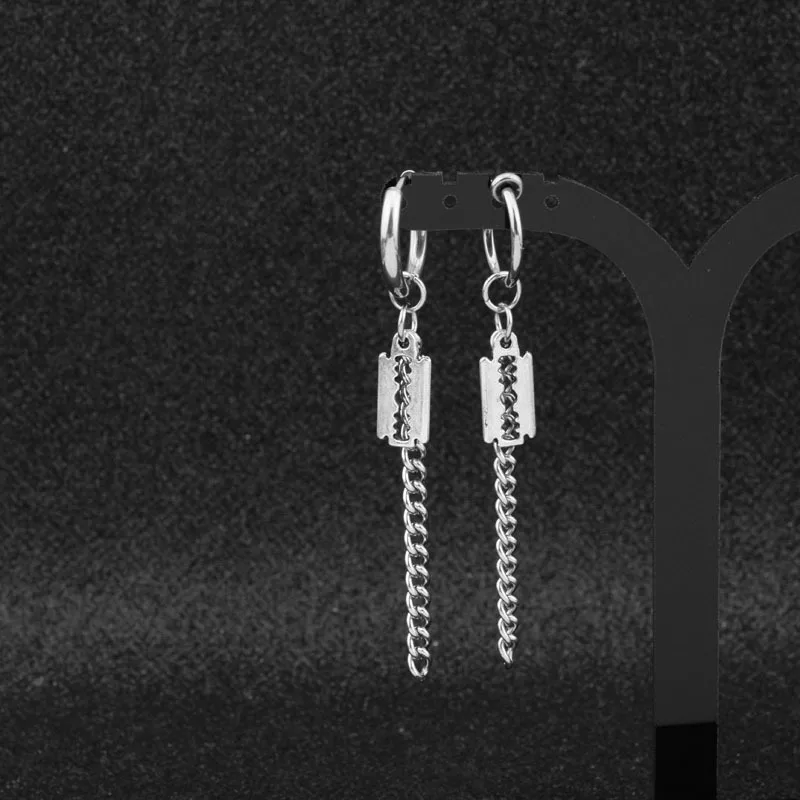 Razor Blade Earring titanium steel earring,guys jewellery,accessory, hipster, grunge style, punk,Male personality blade ear ring