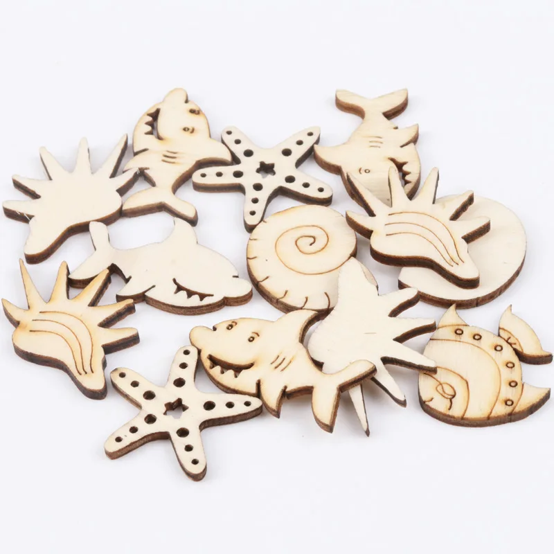 Natual Ocean Animal Pattern Wooden Scrapbooking Art Collection Craft for Handmade Accessory Sewing Home 25mm 20pcs MZ170