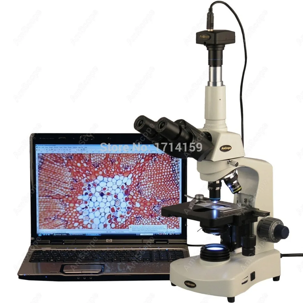 AmScope T340 시리즈 삼안 복합 현미경 40X-2000X+ 3W LED, 3D 기계식 스테이지 및 10MP USB 2.0 카메라