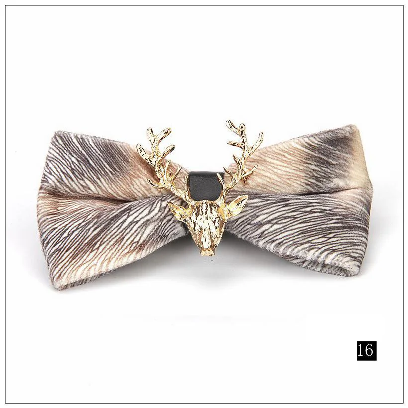 RBOCOTT New Novelty Christmas Elk Bow Ties Mens Pleuche Animal Bowtie Luksusowa solidna muszka dla mężczyzn Impreza Ślub Biznes