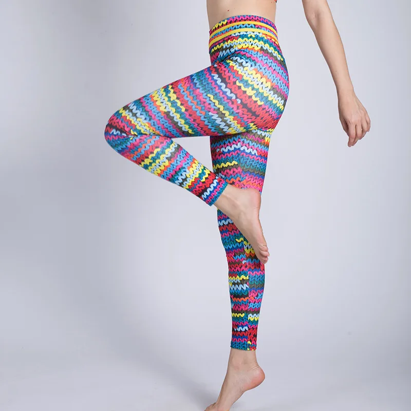 New Original Women Knit Printing Leggings Thick Elastic Female Gymming Workout Sporting Colorful Leggings