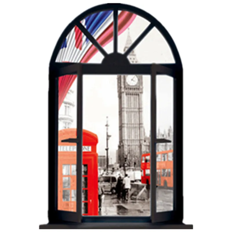 London Street View Mural Clock Tower Phone Booth 3D Window Vinyl Wall Stickers Vintage Home Decoration City Scenery Poster