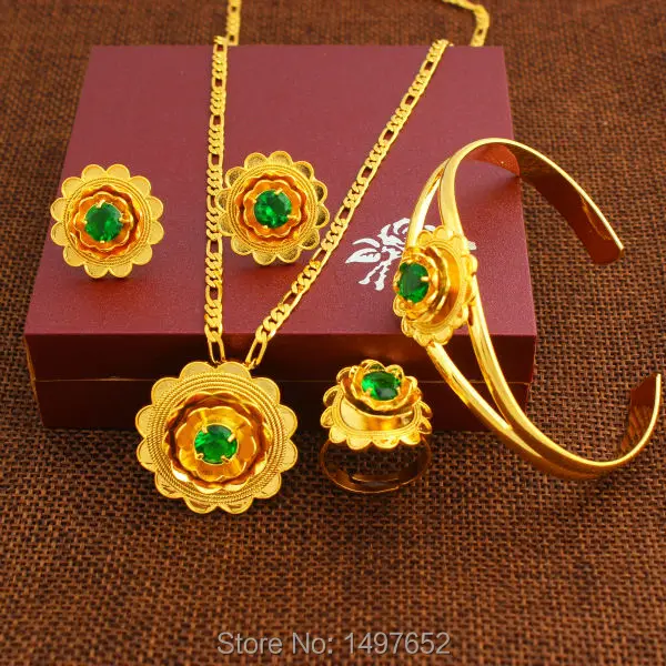 Adixyn New Ethiopian Beautiful Flowers set Jewelry 24k Gold Color Crystal African Eritrea Women Wedding Jewelry Set