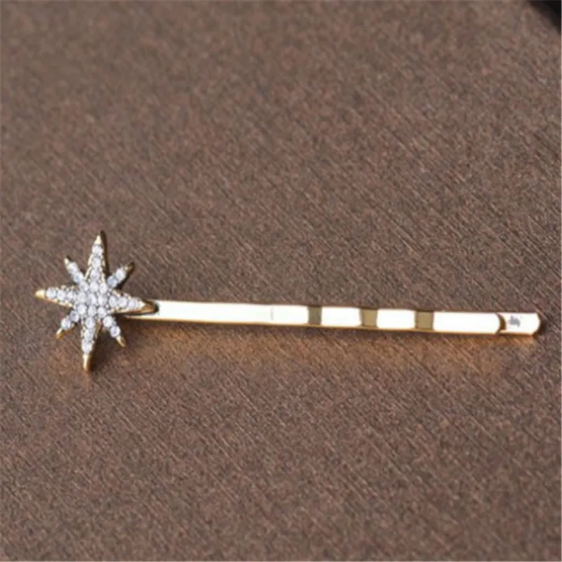 1 Pcs Fashion Girl White Crystal Rhinestones Hairpin Star Moon Round Shape Women Hair Clips Barrettes Hair Styling Accessories